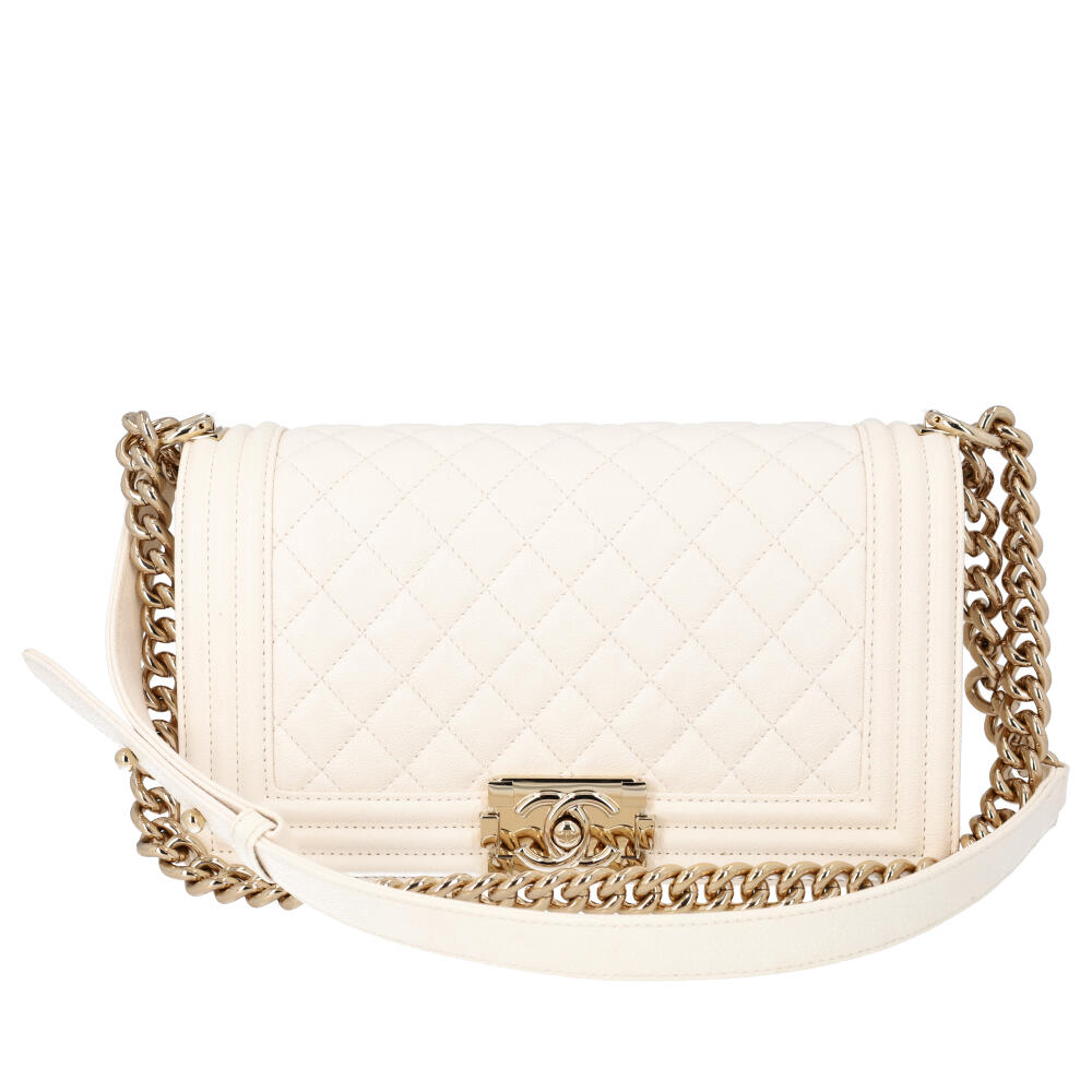 CHANEL Quilted Grained Leather Boy Bag White | Luxity