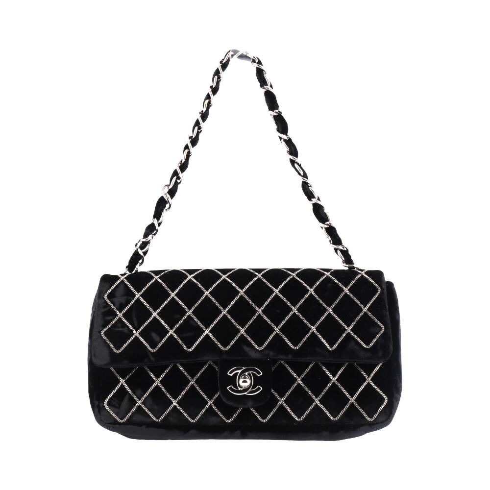 CHANEL Velvet Chain Stitched Flap Bag Black | Luxity