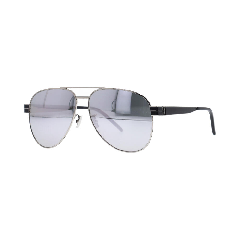 SAINT LAURENT Mirrored Sunglasses SLM53 003 Black/Silver - NEW | Luxity