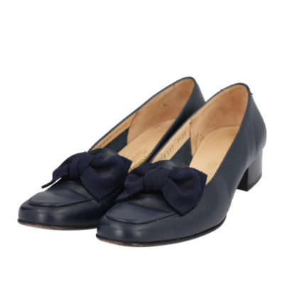 Product SALVATORE FERRAGAMO Leather Bow Loafers Navy - S: 38.5 (5.5)