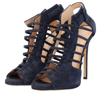 Product GIUSEPPE ZANOTTI FOR JENNIFER LOPEZ Suede Caged Booties Navy - S: 36 (3.5) - Limited Edition