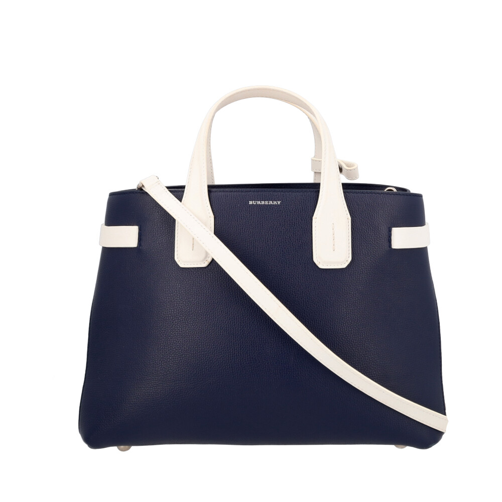 BURBERRY Leather Banner Regency Tote Navy/White | Luxity