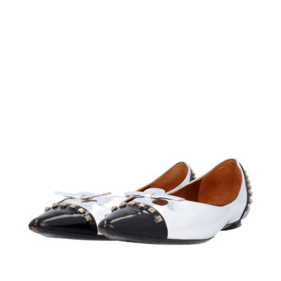 Product MARC JACOBS Leather Studded Cap Toe Flats Metallic Sliver/Black - S: 39.5 (6)