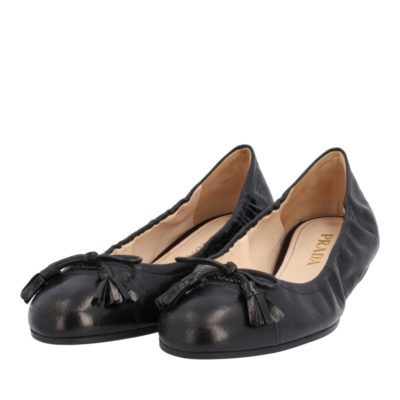Product PRADA Leather Elastic Bow Ballerina Flats Black - S: 37 (4)
