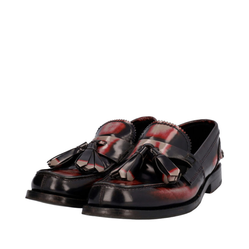 PRADA Leather Spazzolato Tassel Loafers Black/Burgundy - S:  (7) |  Luxity