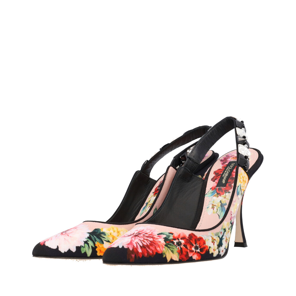 DOLCE & GABBANA Crystal Embellished Lori Floral Slingback Sandals Pink ...