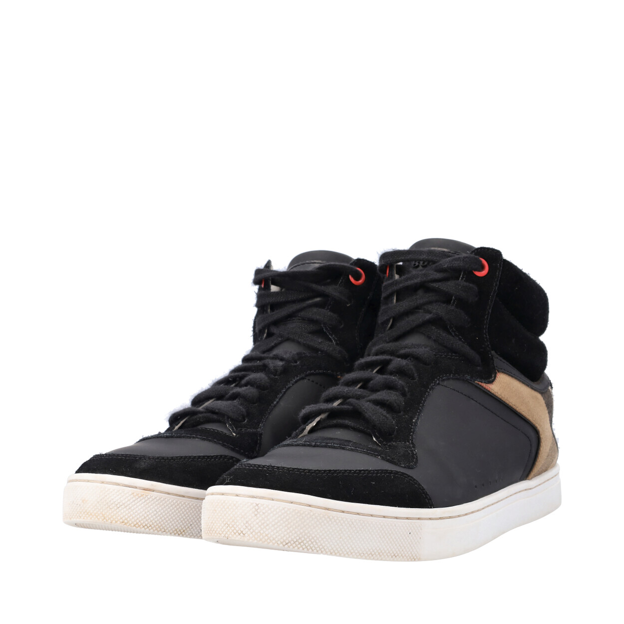 BURBERRY Check/Suede Reeth High Top Sneakers Black - S: 40 () | Luxity