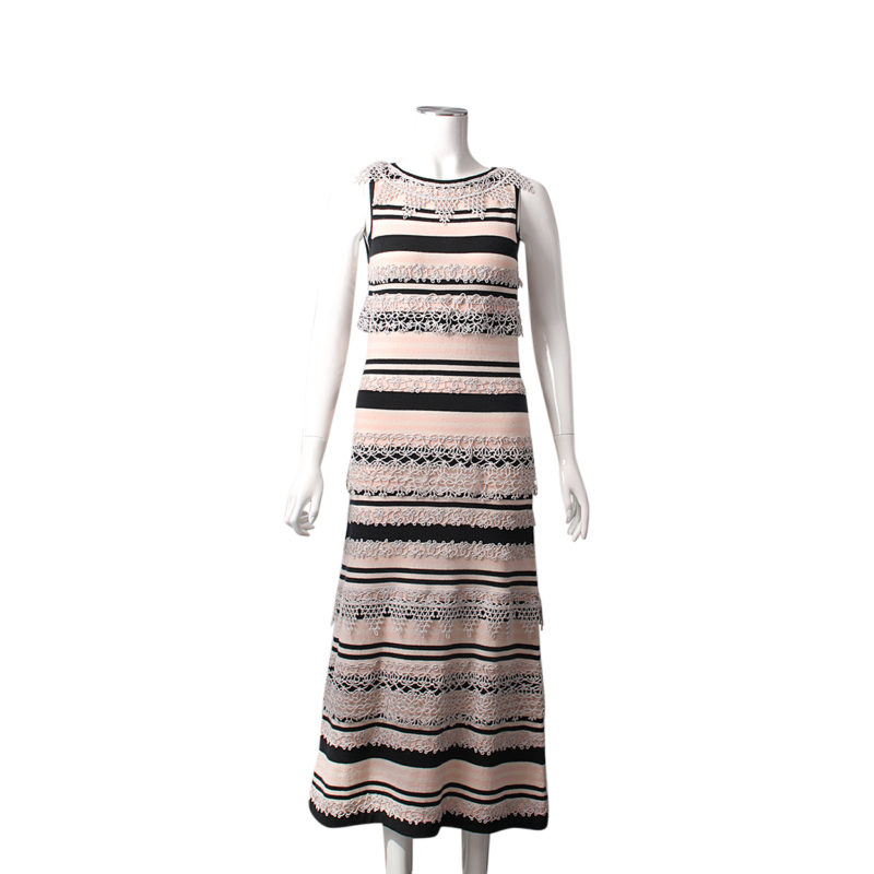 Product CHANEL Cashmere Striped Knit Dress Black/Pastel Pink 0