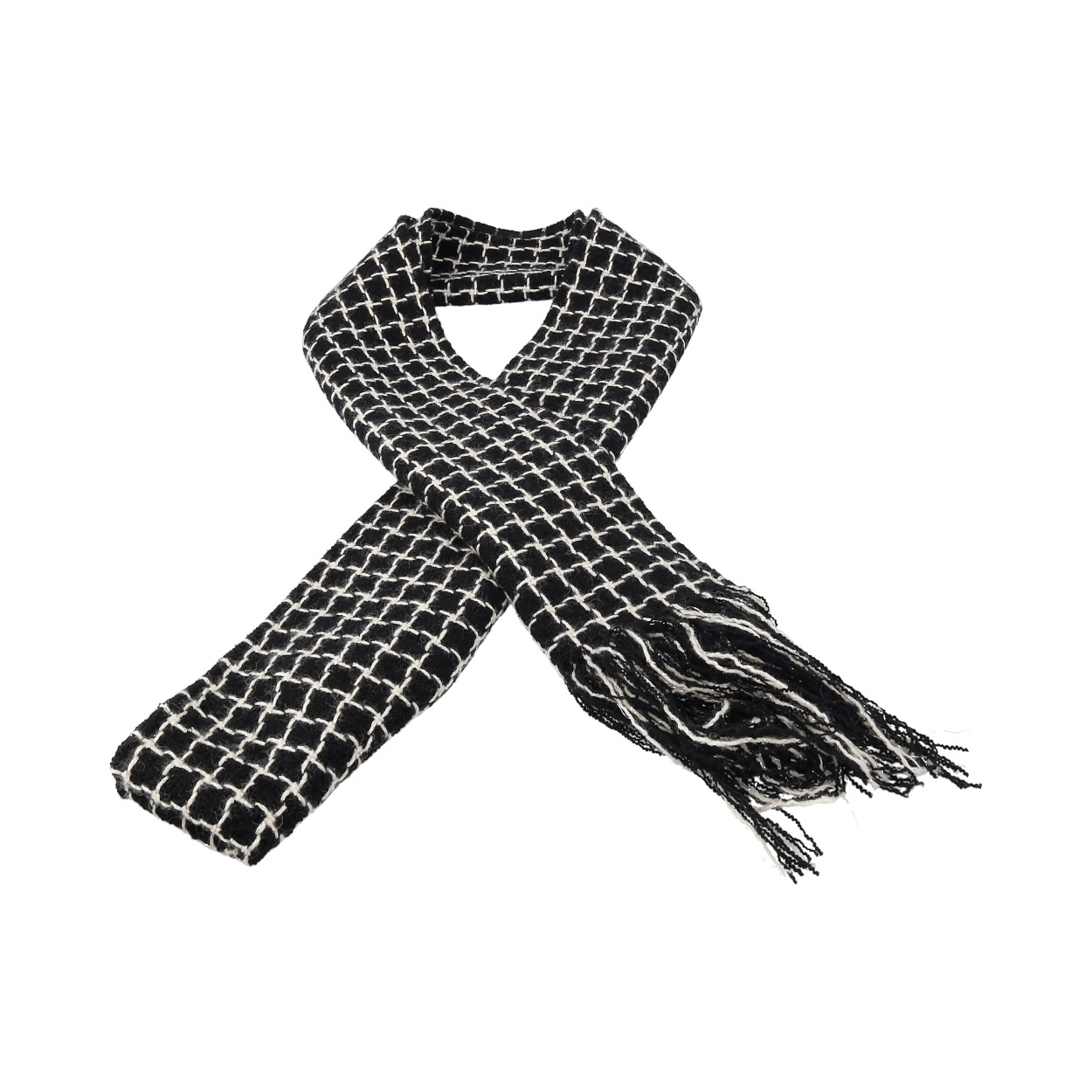 CHANEL Wool Blend Tweed Scarf Black/White | Luxity