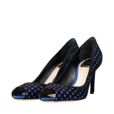 Product CHRISTIAN DIOR Satin/Suede Perforated Peep Toe Pumps Black/Blue - S: 37.5 (4.5)