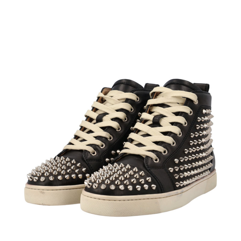 CHRISTIAN LOUBOUTIN Louis Spiked SuedeTrimmed Mesh HighTop Sneakers  MR  PORTER