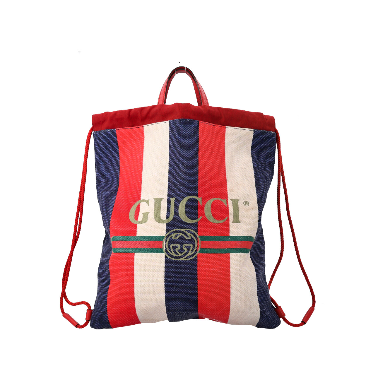 GUCCI Canvas Drawstring Logo Striped Backpack Red | Luxity