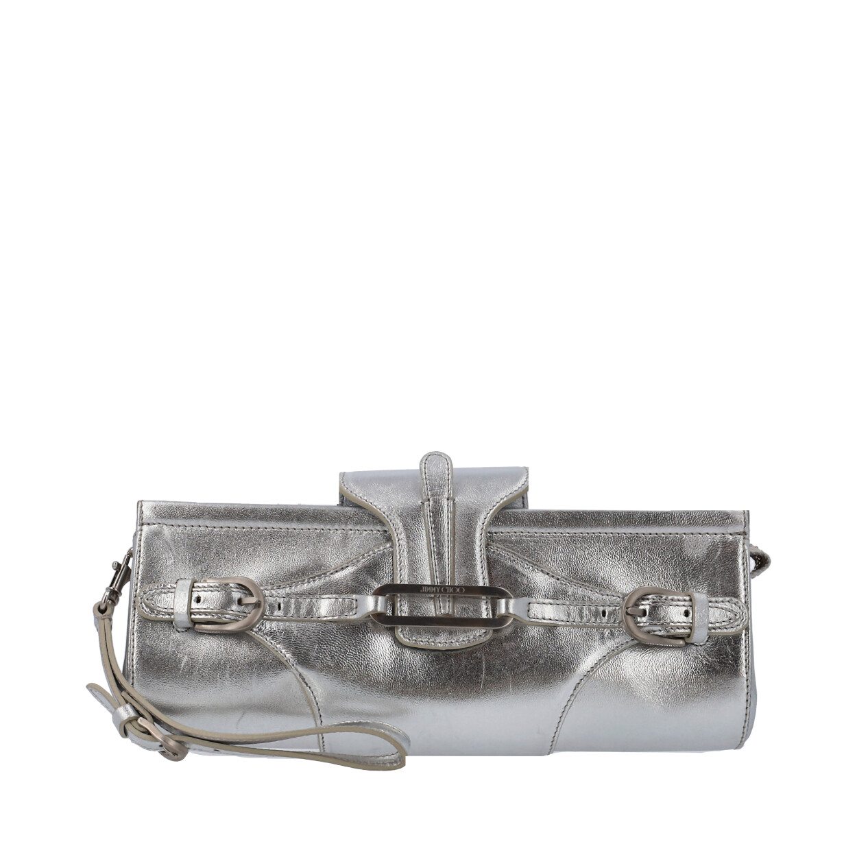 JIMMY CHOO Leather Tulita Clutch Silver | Luxity