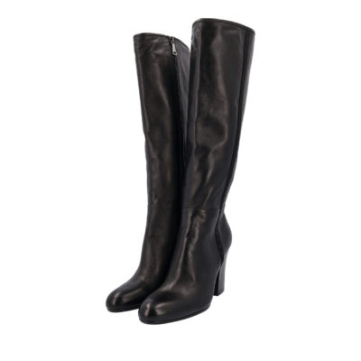 Product PRADA Leather Block Heel Knee High Boots Black - S: 40 (6.5)