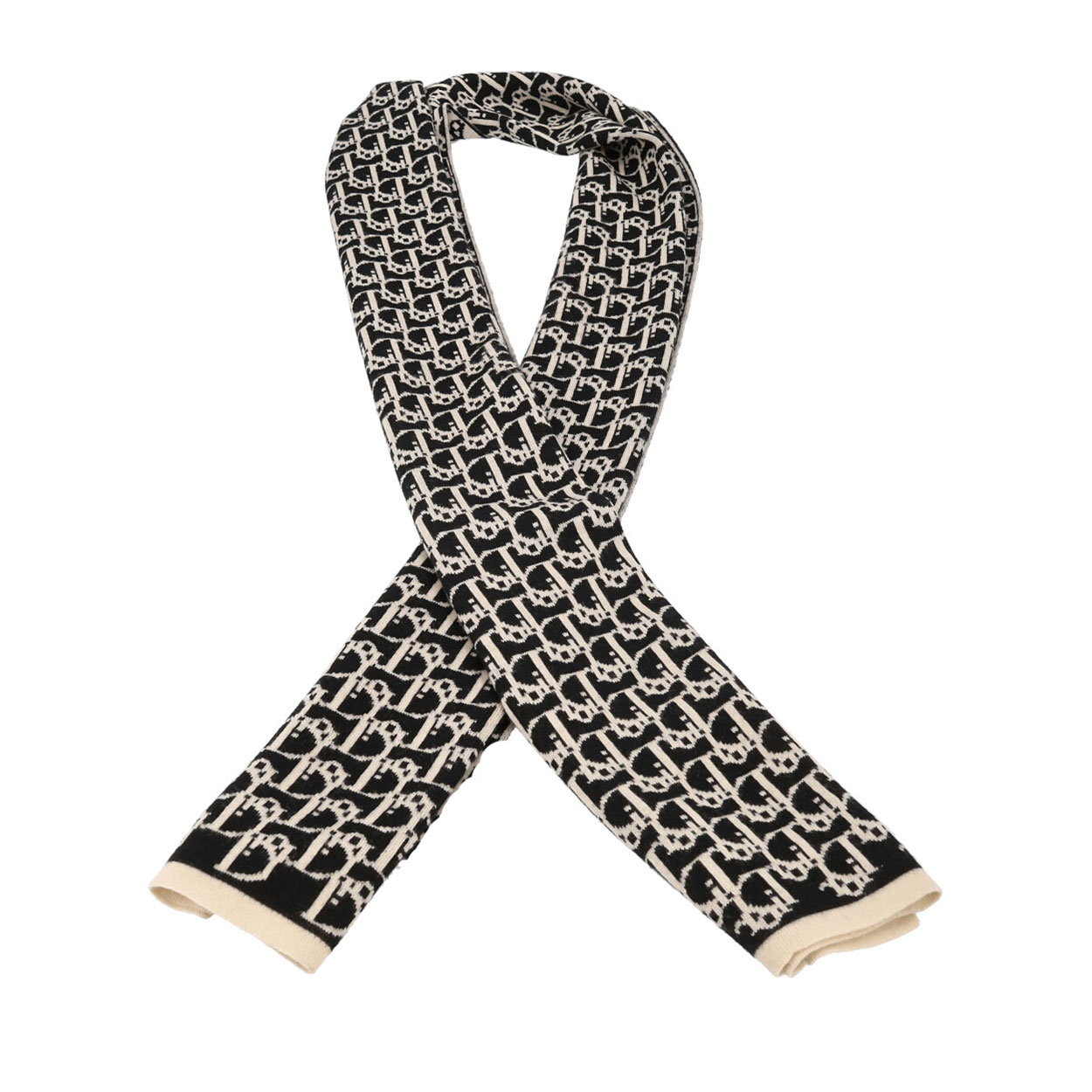 CHRISTIAN DIOR Wool Diorissimo Scarf Black/Beige | Luxity