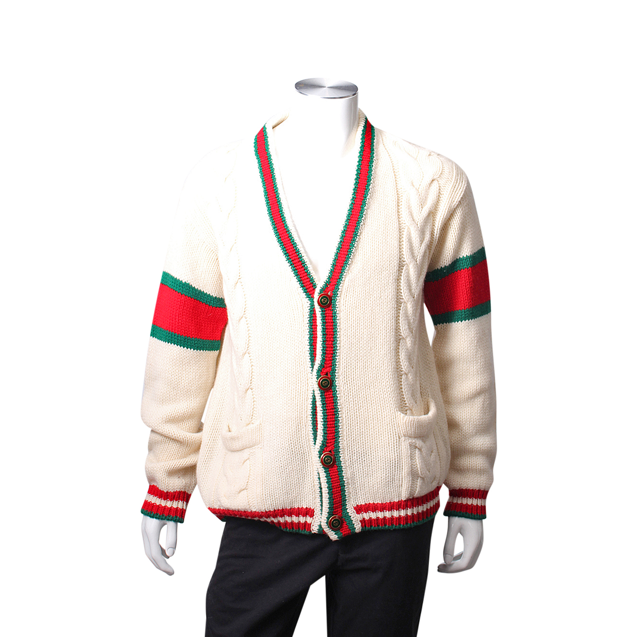 GUCCI Wool Web Cardigan Off White | Luxity
