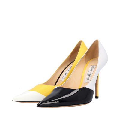 Product JIMMY CHOO Leather Love Asymmetric Pumps Yellow/Black/White - S: 37.5(4.5)
