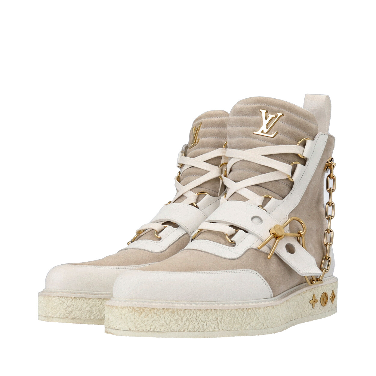 LOUIS VUITTON Suede/Leather Creeper Boots White/Grey