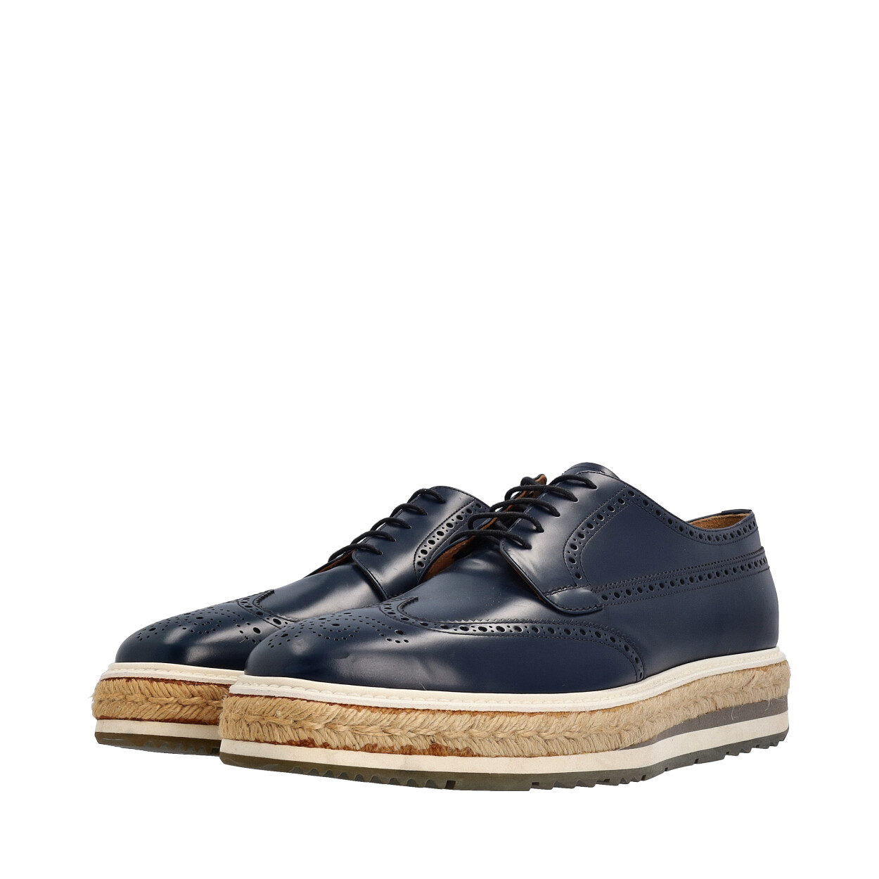 PRADA Leather Lace Up Platform Brogues Navy | Luxity