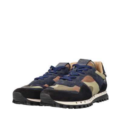 Product VALENTINO Suede/Nylon Camo Print Rockstud Sneakers Blue/Green - S: 43.5 (9)