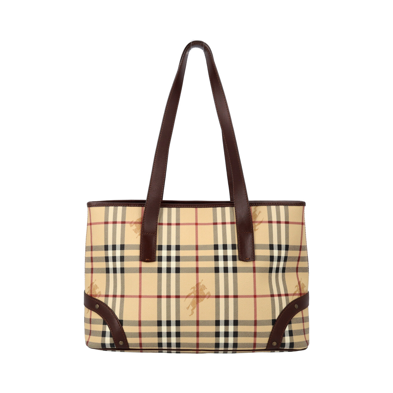 BURBERRY Haymarket Check Studded Tote Chocolate | Luxity