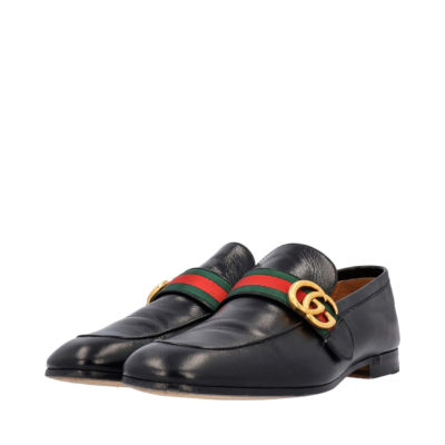Product GUCCI GG Leather Web Loafers Black