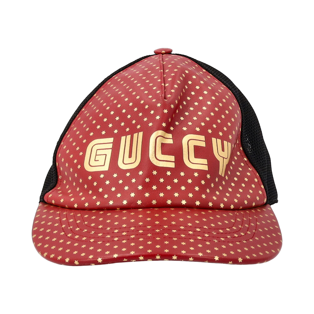 GUCCI Leather Guccy Baseball Cap Black/Red | Luxity