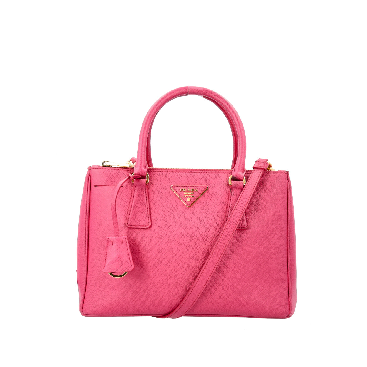 PRADA Saffiano Lux Small Double Zip Galleria Tote Fuschia | Luxity