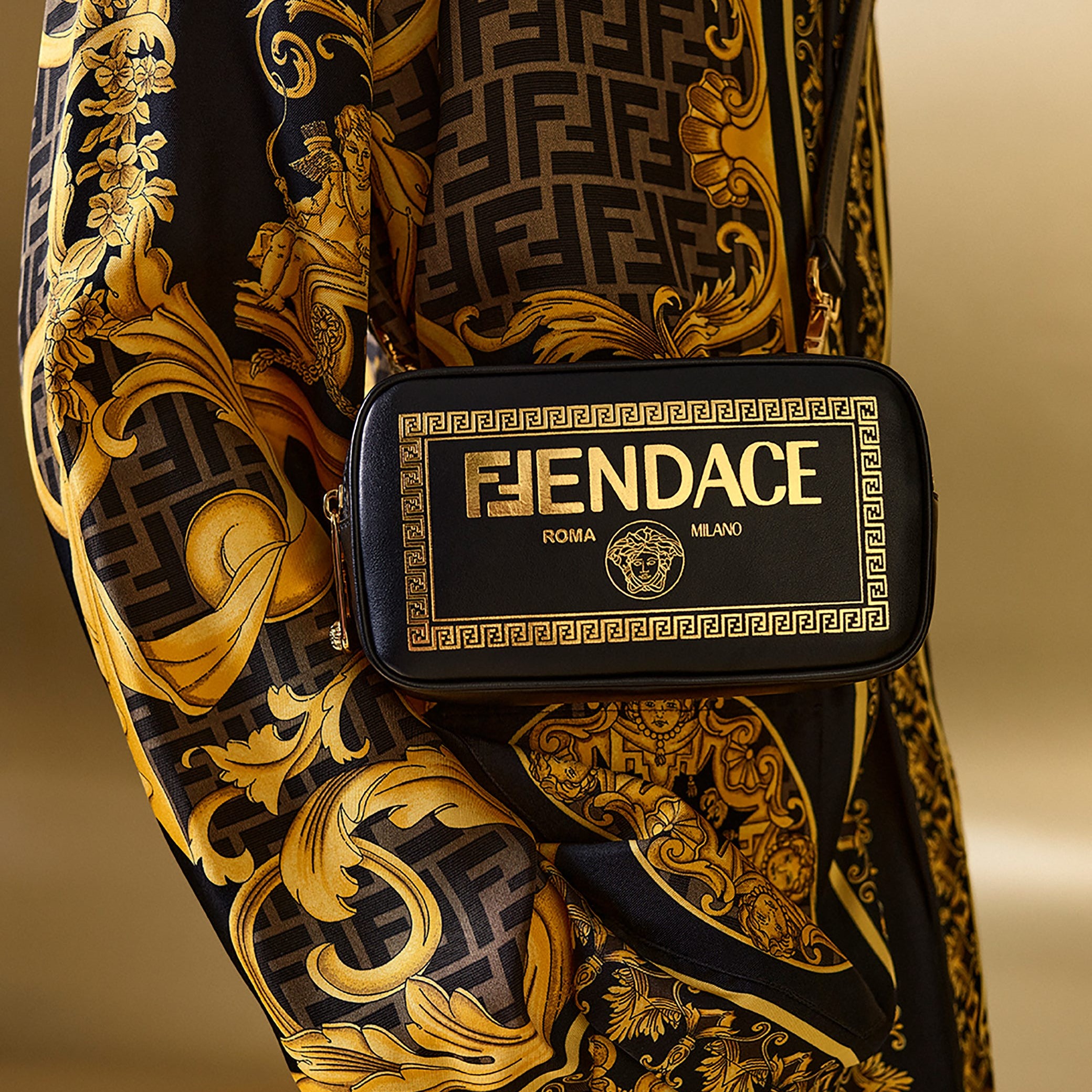 NIB Fendi X Versace Fendace Collaboration Gold Baroque Grecca