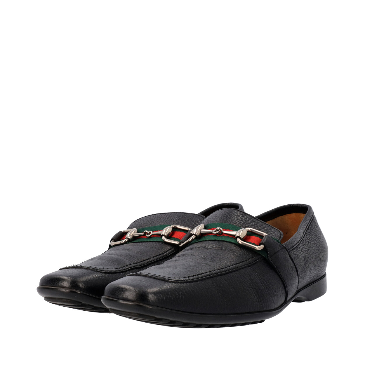 GUCCI Leather Horsebit Web Loafers Black | Luxity