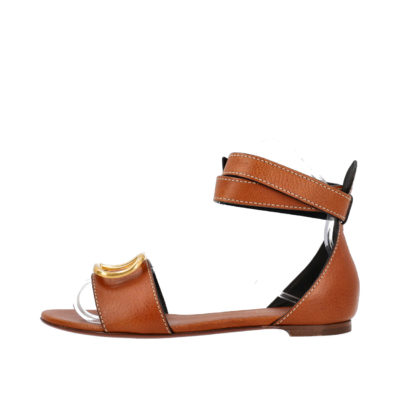 Product VALENTINO Leather Ankle Strap V Sandals Brown