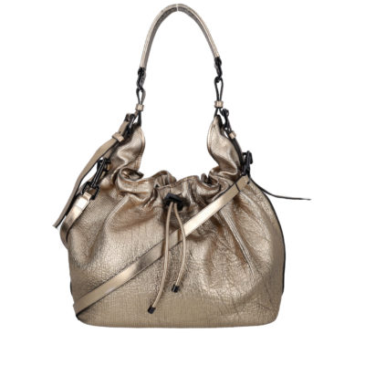 Product BURBERRY Metallic Leather Drawstring Hobo Champagne