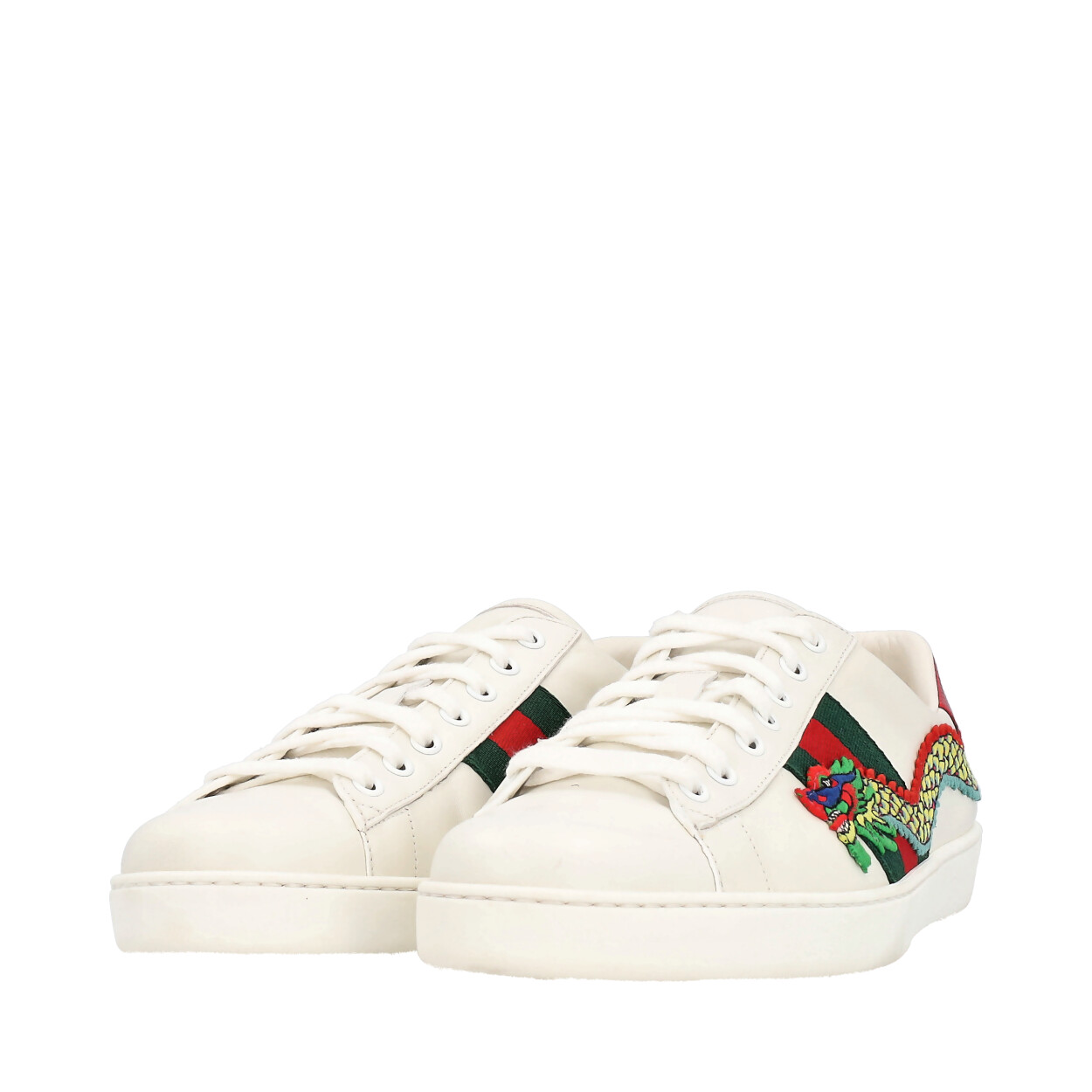 GUCCI Leather Ace Web Dragon Sneakers White | Luxity