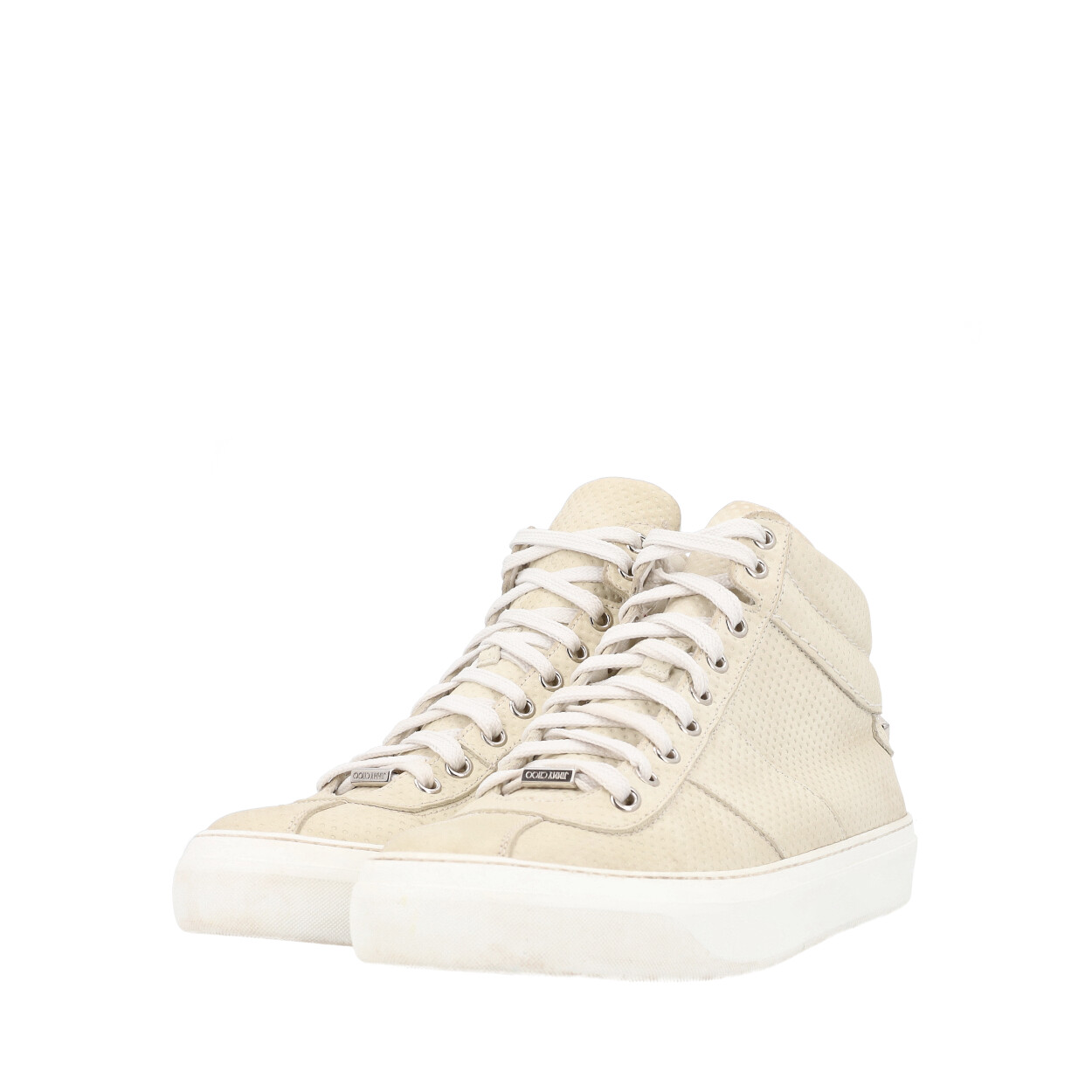 JIMMY CHOO Leather Belgravia High Top Sneakers Cream | Luxity