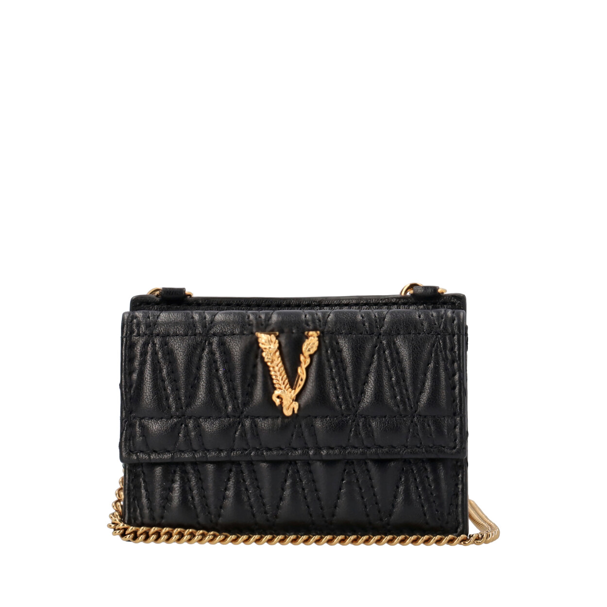 VERSACE Quilted Leather Virtus Card Holder Black - NEW | Luxity