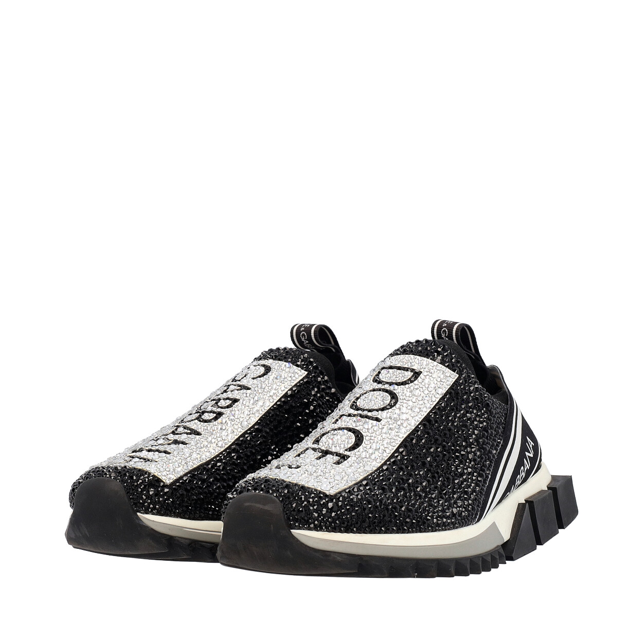 DOLCE & GABBANA Knit Crystal Embellished Sorento Sneakers Black | Luxity