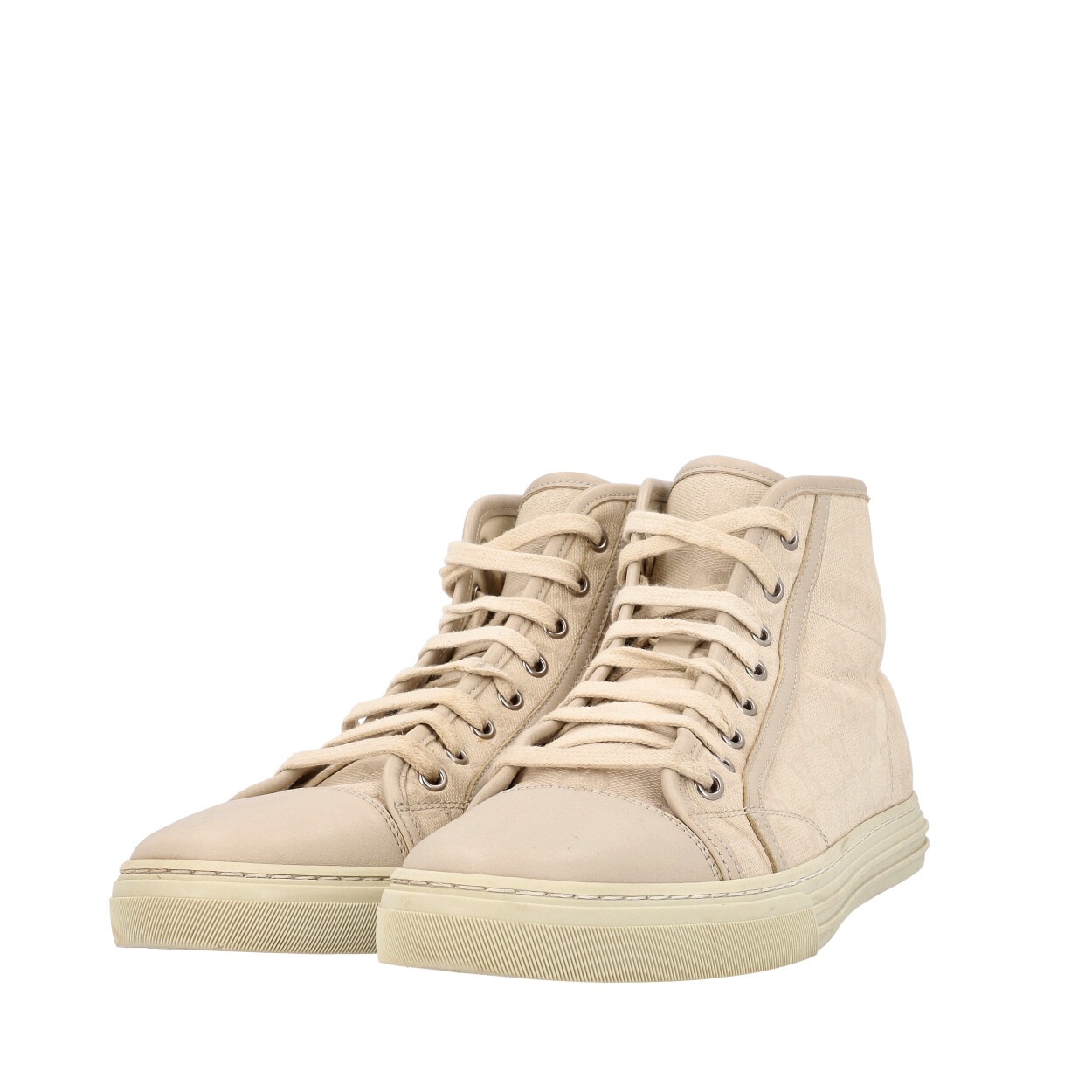 GUCCI GG Leather/Canvas High Top Sneakers Cream | Luxity