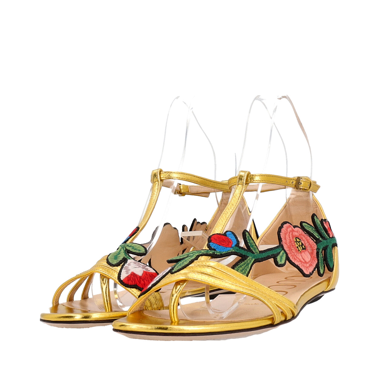 GUCCI Leather Ophelie Flat Sandals Gold | Luxity