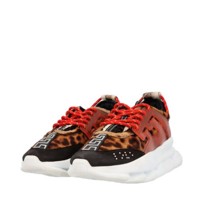 Product VERSACE Pony Hair Chain Reaction Sneakers Leopard Print