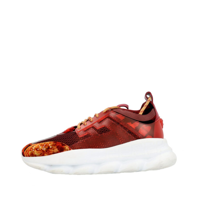 Versace Burgundy Chain Reaction Mesh Velvet Sneakers in Red for