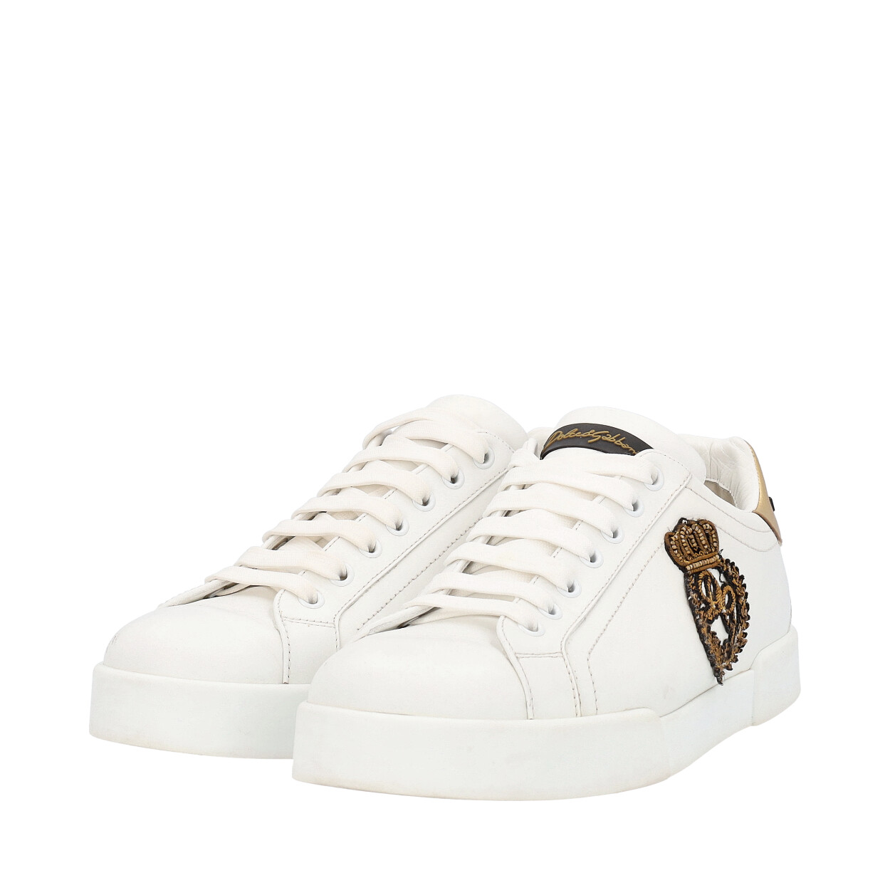 DOLCE & GABBANA Leather Portofino Crown Sneakers White | Luxity