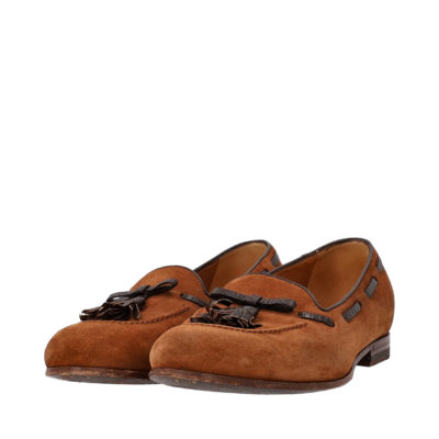 Product GUCCI Suede Lizard Tassel Loafers Brown