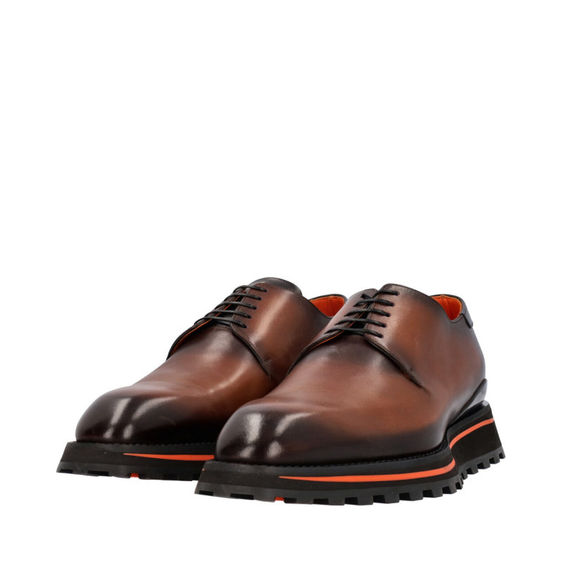 Leather Goncourt Derby Shoes Cognac Brown – NEW