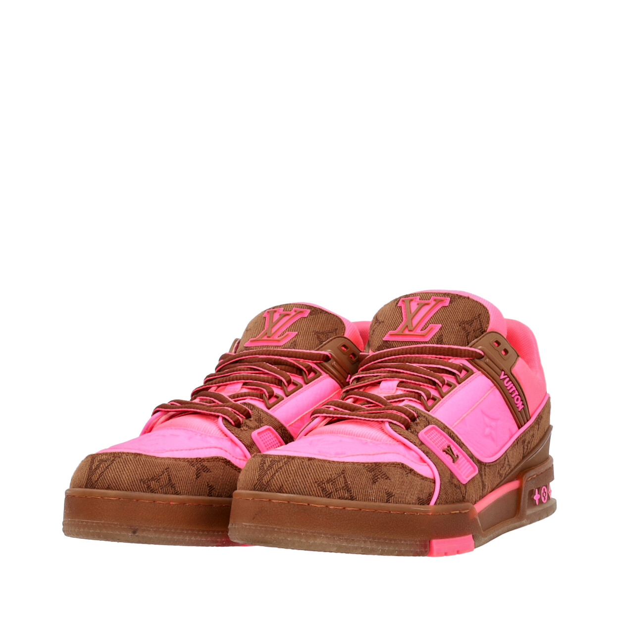 LOUIS VUITTON Leather LV Trainer Sneakers Pink/Brown | Luxity