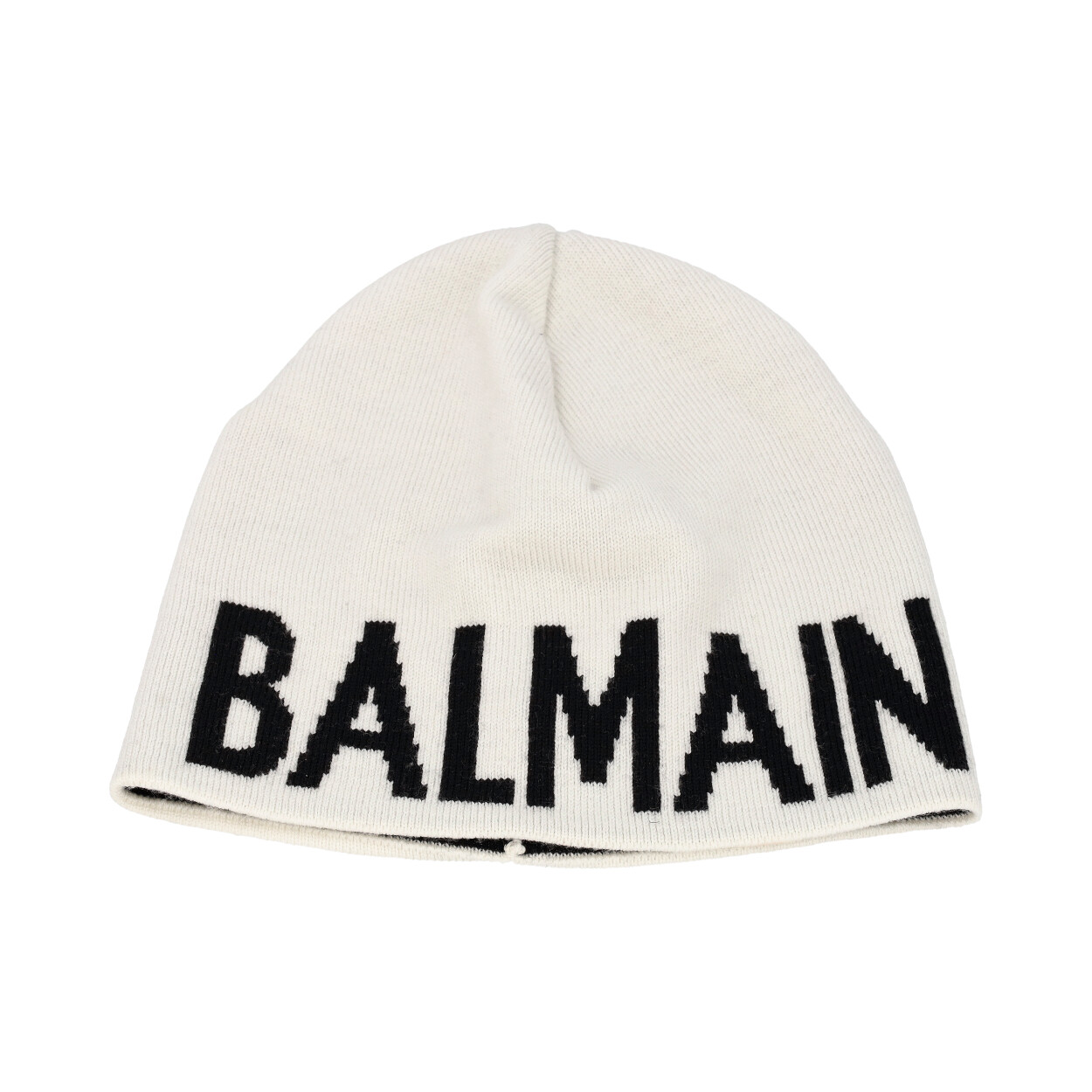 BALMAIN Kids Wool Logo Beanie White/Black - NEW | Luxity