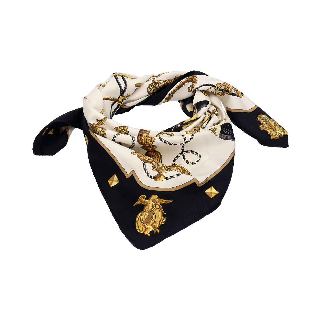 HERMES Silk Les Cles Scarf Black | Luxity