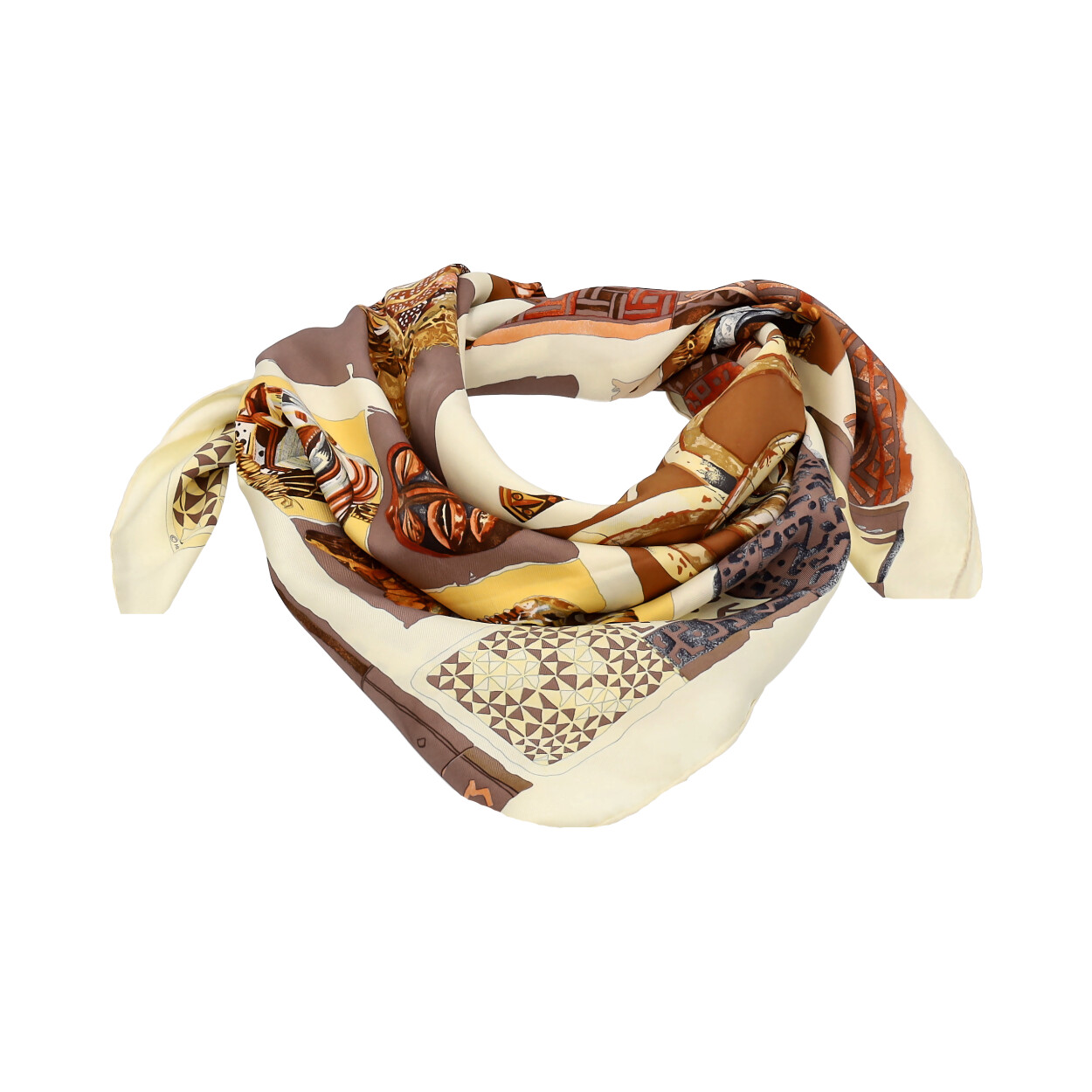 HERMES Silk Persona Scarf Brown | Luxity