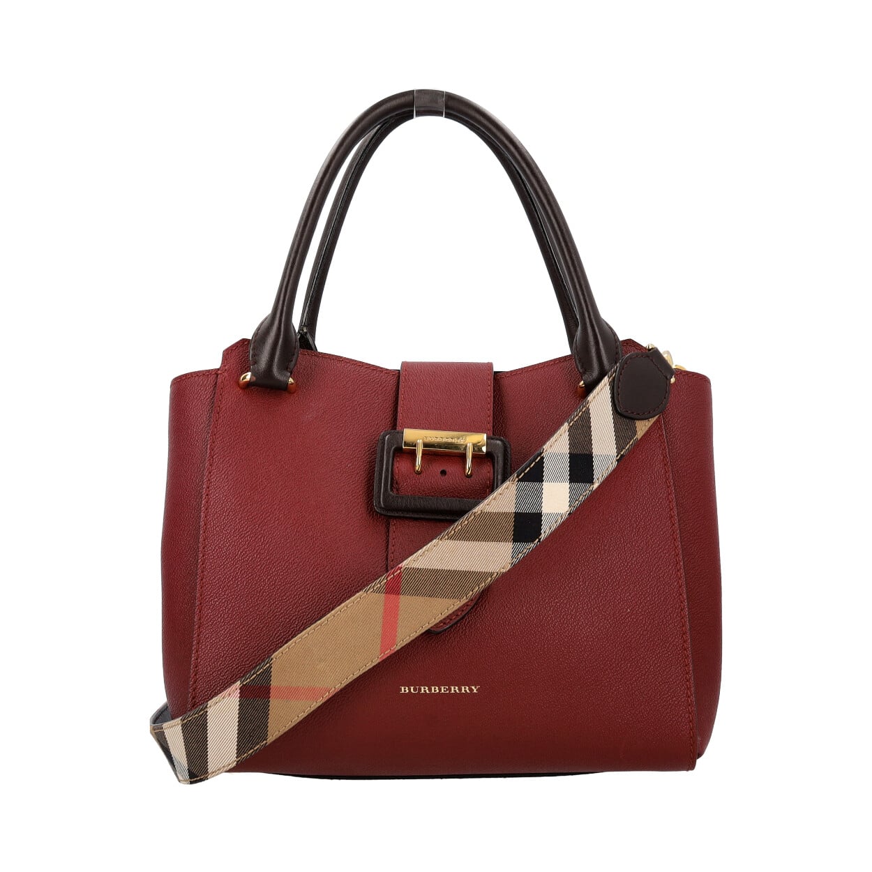 BURBERRY Leather Medium Buckle Tote Burgundy/Black | Luxity