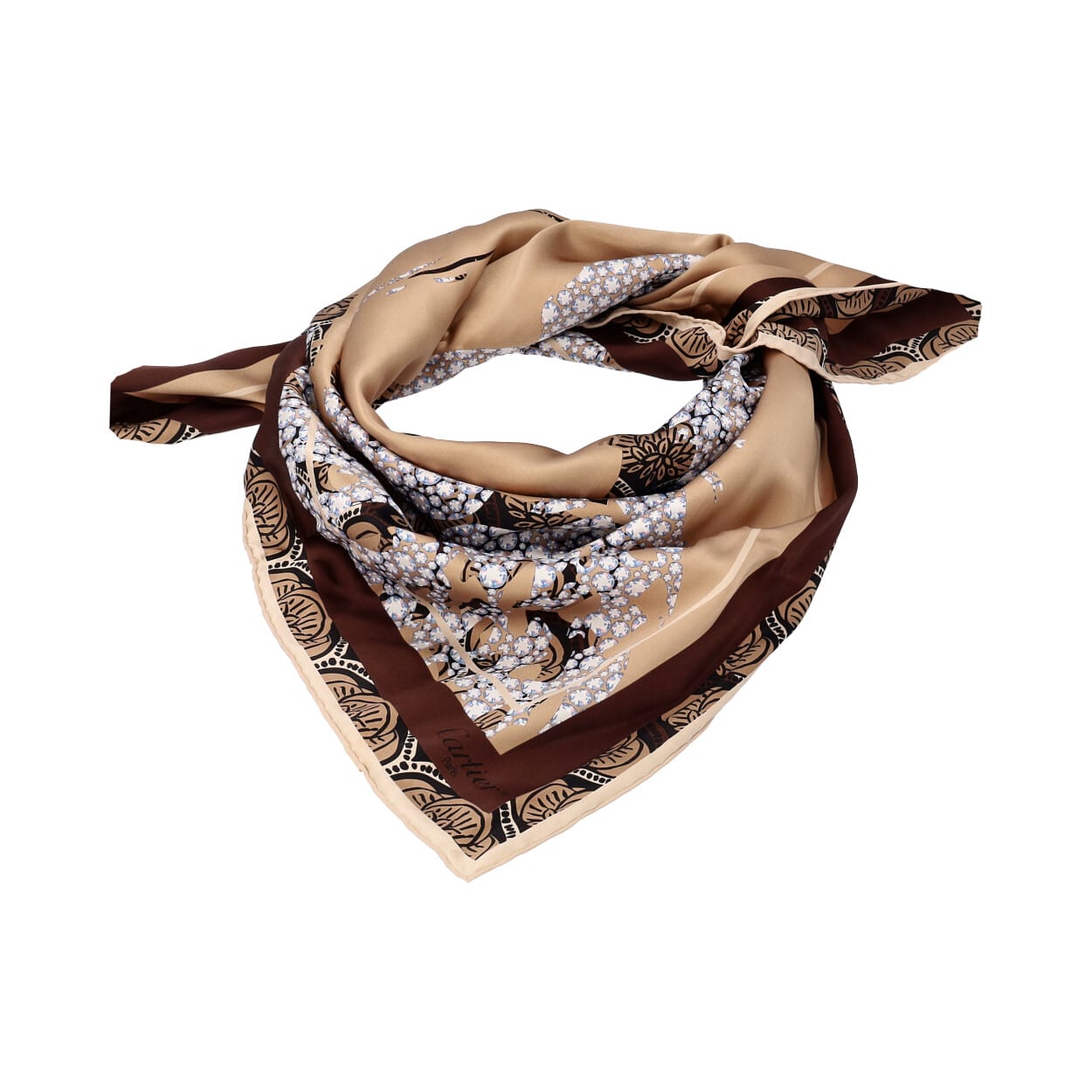 CARTIER Silk Diamonds Scarf Beige/Brown - NEW | Luxity