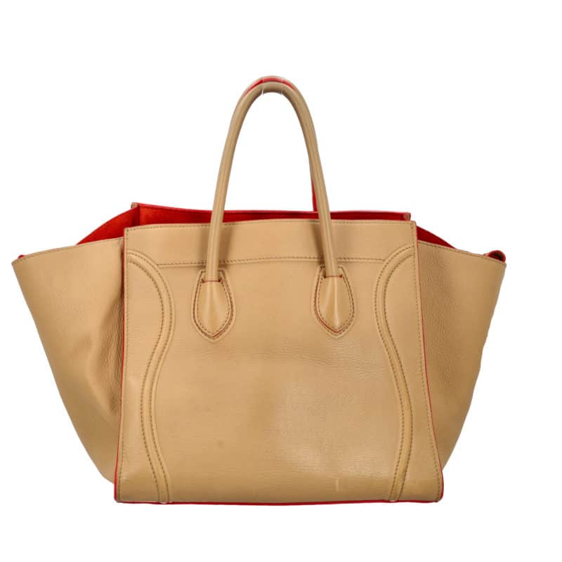 CELINE Leather Medium Phantom Luggage Tote Beige Red Luxity